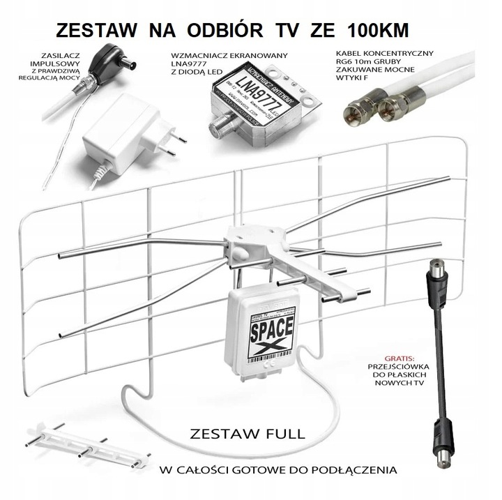 Antena SpaceX z dużą ochroną do telewizji naziemnej na 100km od