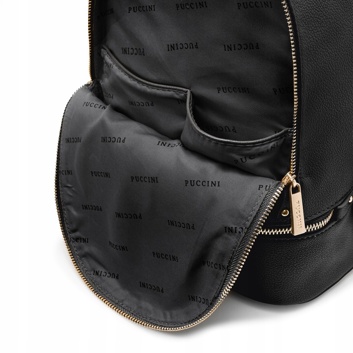 Plecak Dwukomorowy Damski PUCCINI Ze Skóry Ekologicznej Czarny