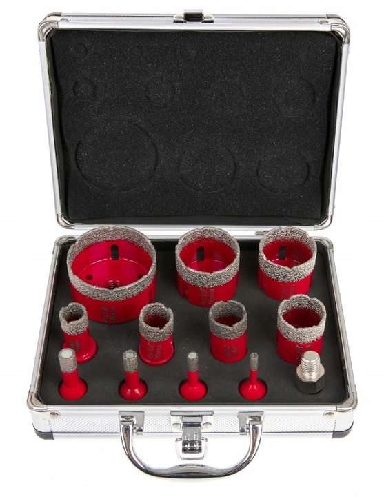 WIERTŁA DIAMENTOWE OTWORNICE DO GRESU 6-68MM ZESTAW OTWORNIC W WALIZCE 12EL