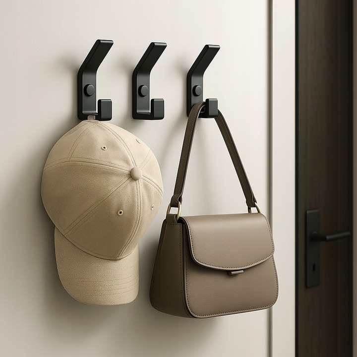 5 szt - Wieszak ścienny haczyk na ubrania metalowy podwójny CZARNY