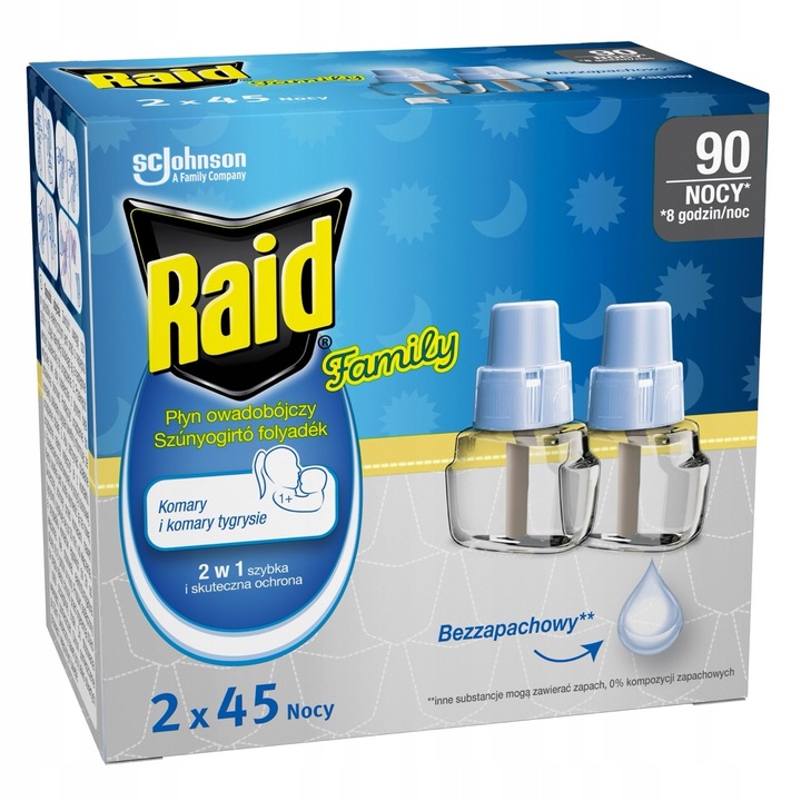 PŁYN NA KOMARY DO ELEKTROFUMIGATORA OWADOBÓJCZY RAID BEZZAPACHOWY 90