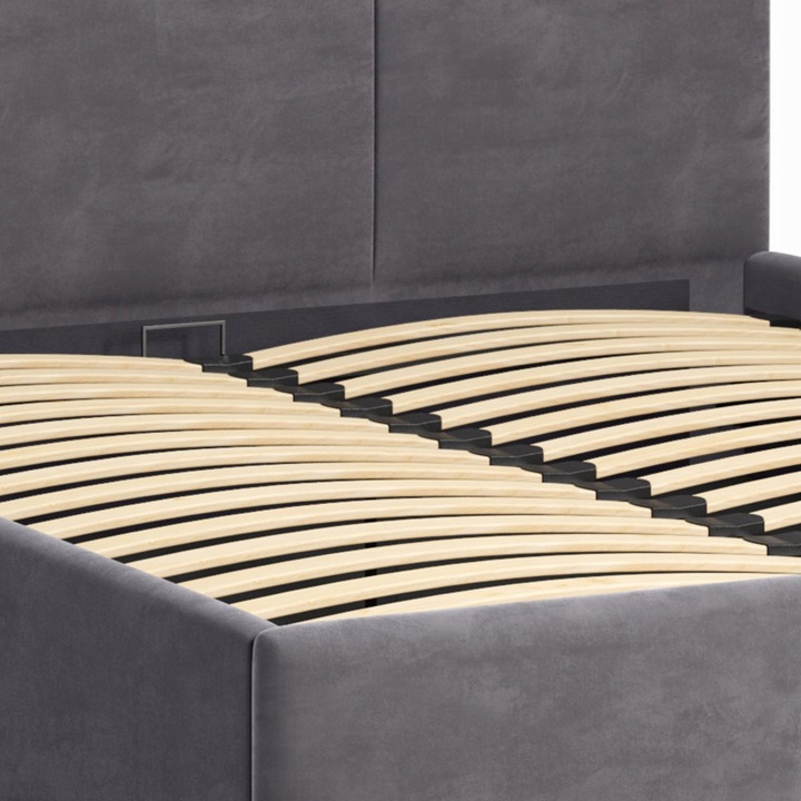 Łóżko tapicerowane 160×200 z pojemnikiem i zagłówkiem Nela szare