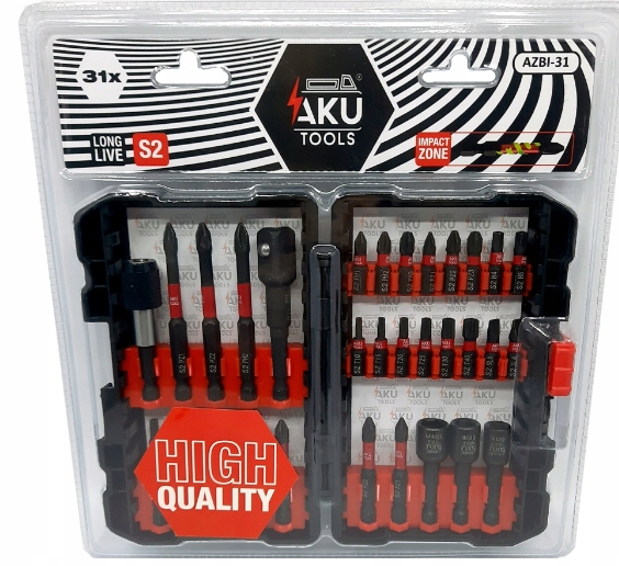 Zestaw utwardzanych bitów udarowych do wkrętarek 1/4 31el. AKU TOOLS