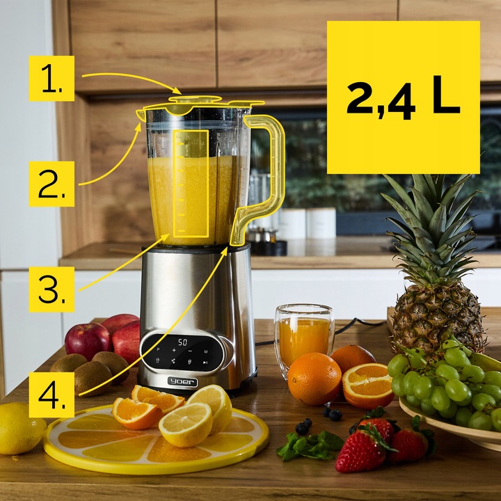 Blender kielichowy automatyczny Yoer 2,4L 2200W Tritan +INOX +Sito do