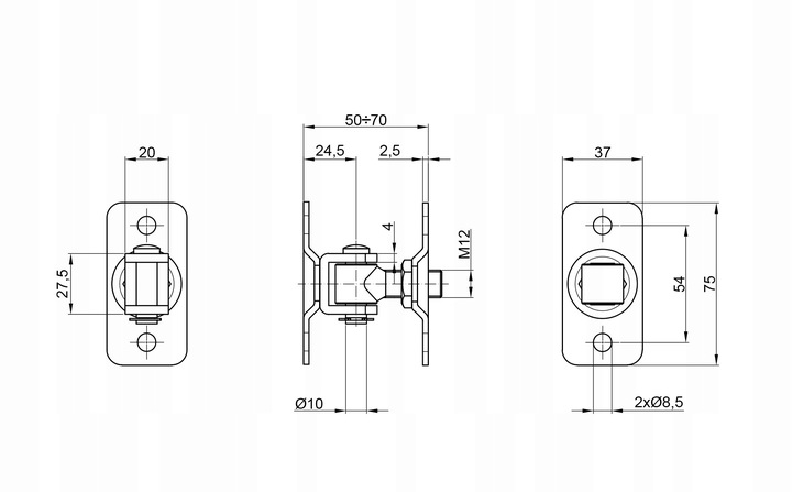 ZESTAW 2X ZAWIAS DWUSTRONNY M12 REGULOWANY PŁYTKA PRZYKRĘCANY BRAM