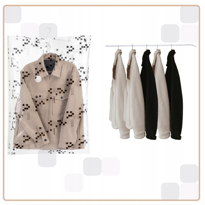 4CONVY 4x Wiszący worek próżniowy na ubrania z wieszakiem 70x140 i