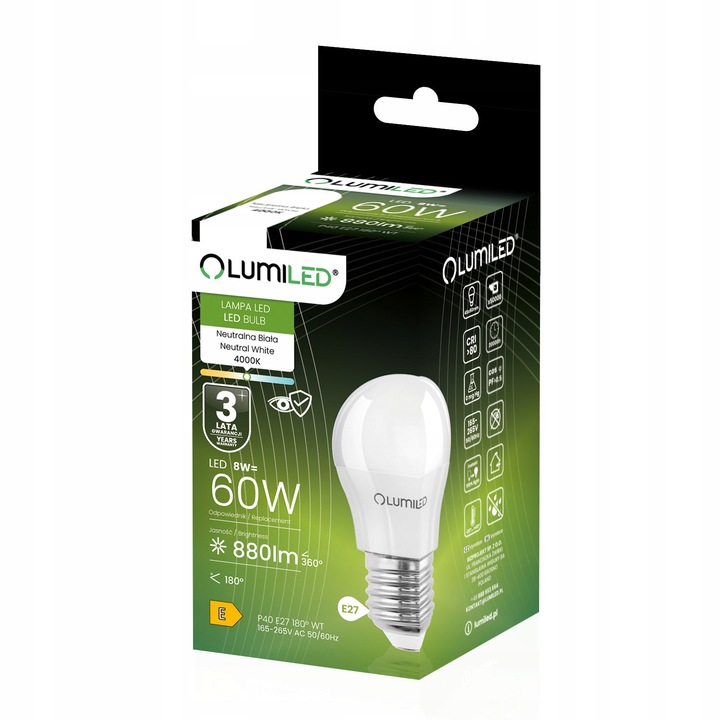 6x Żarówka LED E27 MAŁA KULKA 8W = 80W 4000K Neutralna LUMILED NIE