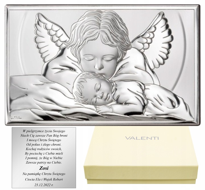 SREBRNY OBRAZEK PAMIĄTKA CHRZTU ŚWIĘTEGO ANIOŁEK