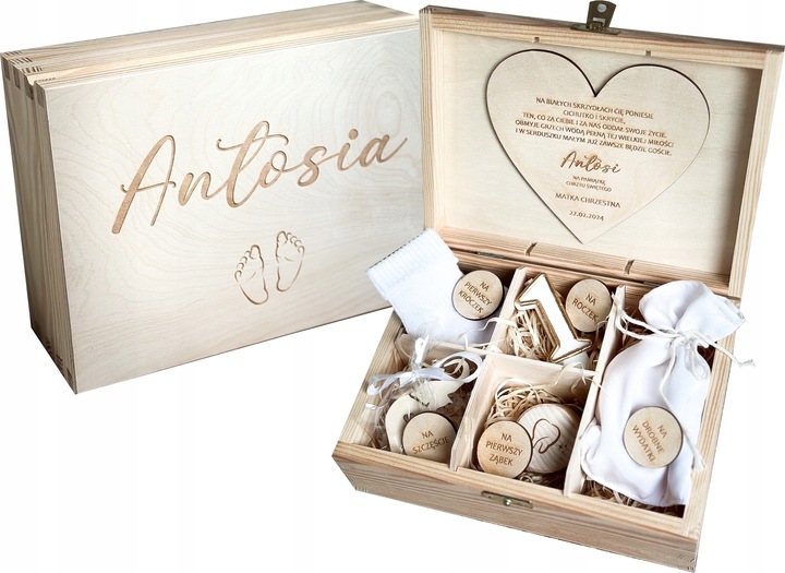 Pamiątka Chrztu Świętego Pudełko GOTOWY PREZENT NA CHRZEST Grawer