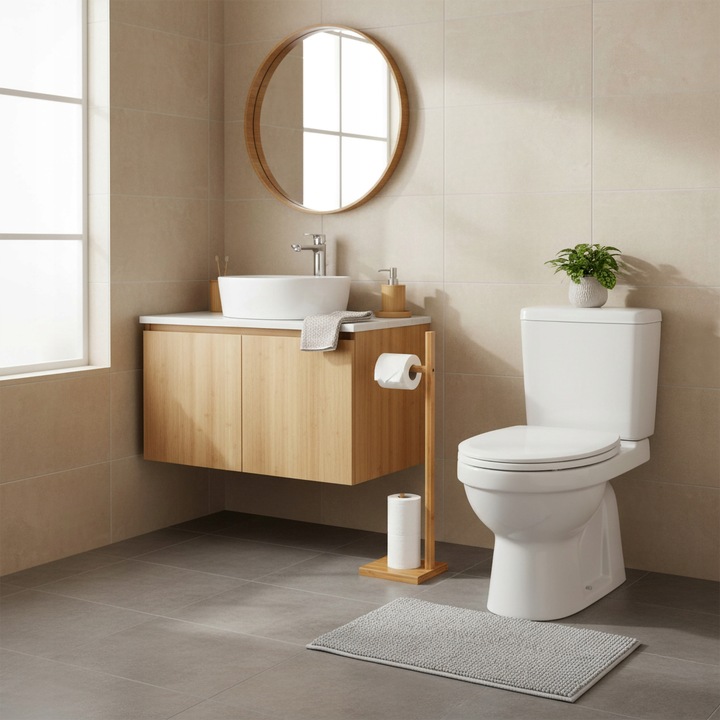 STOJAK NA PAPIER TOALETOWY ZAPAS DREWNIANY UCHWYT BAMBUSOWY DO