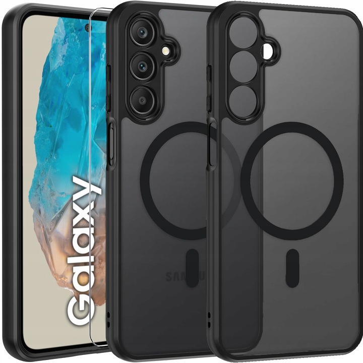 Etui do Samsung M35 5G (Magsafe, Czarne Matowe, Wzmacniane) + Szkło 9H 2,5D