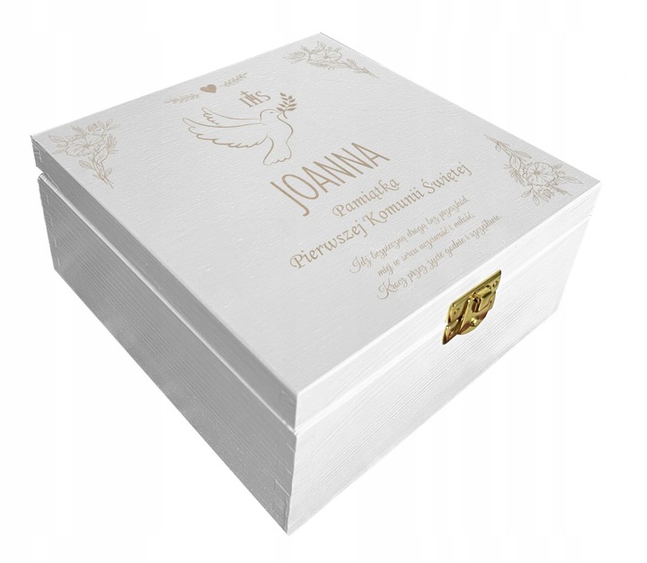 Prezent pudełko komunia białe grawer pamiątka imię Pamiątka Komunijna