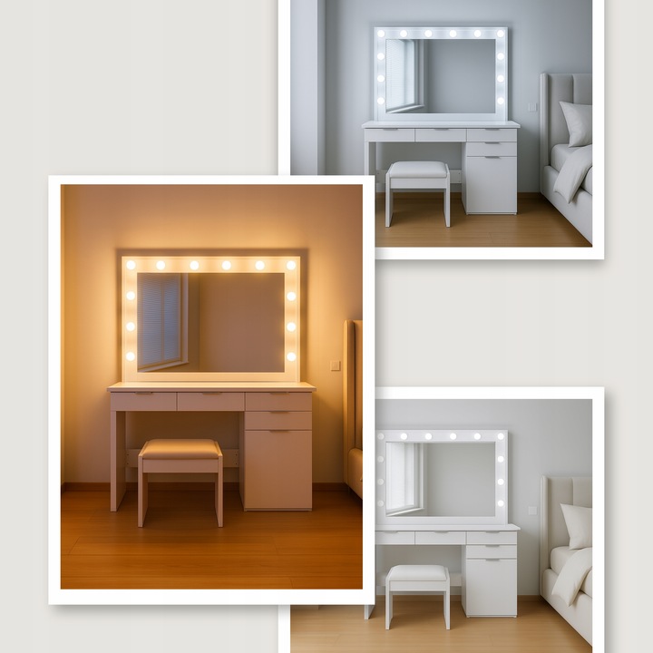 TOALETKA KOSMETYCZNA BIAŁA Z LUSTREM I OŚWIETLENIEM LED SUNNY +