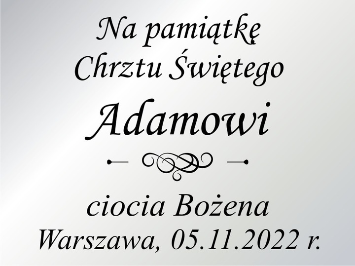 Obrazek Srebrny Pamiątka Chrztu Świętego Prezent na Chrzest + DEDYKACJA