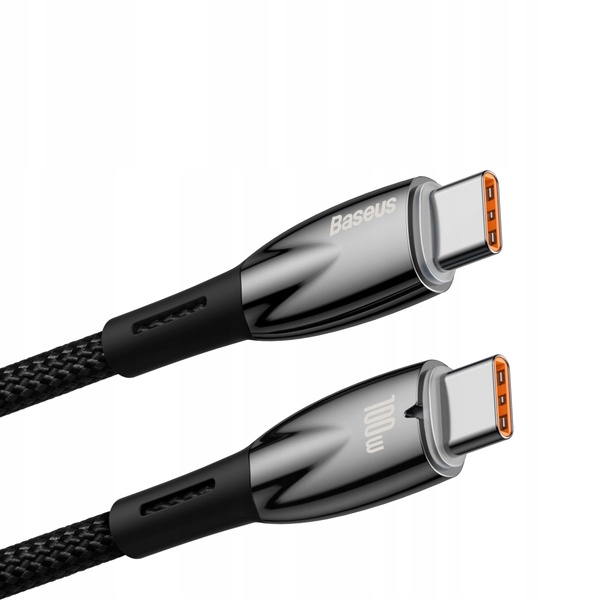 BASEUS kabel Typ C do Typ C PD 100W Glimmer 2m 200cm black wytrzymały oplot