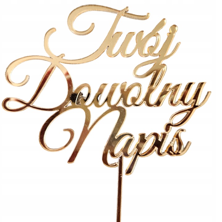 TOPPER NA TORT dekoracja LUSTRZANE ODBICIE ZŁOTY PLEXI dowolny tekst