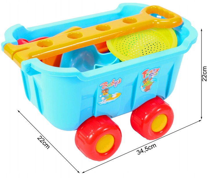 ZESTAW DO ZABAWY W PIASKU PIASKOWNICY WÓZEK TACZKA FOREMKI ŁOPATKI