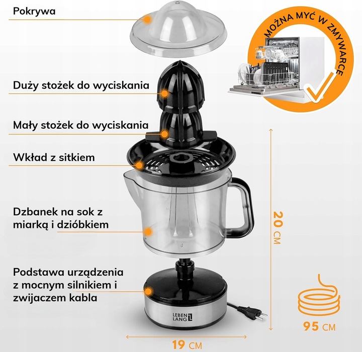 Elektryczna wyciskarka do cytrusów LEBENLANG 700ml 2 kierunki BPA-free