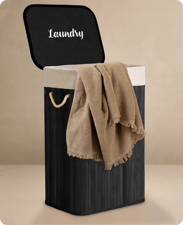 BAMBUSOWY KOSZ NA PRANIE BIELIZNĘ DUŻY POJEMNIK Z POKRYWĄ 72L