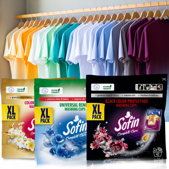 Sofin Kapsułki do Prania Kolorów Ciemnego Czarnego Ochrona Kolorów MIX 66x2
