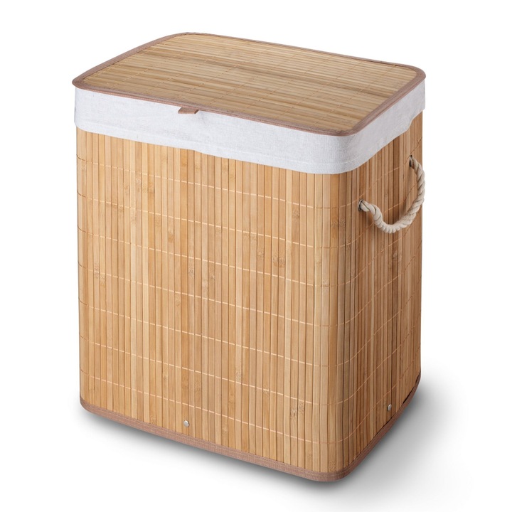 KOSZ na PRANIE Pojemnik na ZABAWKI BAMBUSOWY z POKRYWĄ Tadar 42x32x50 cm