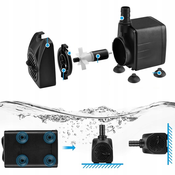 Mocna Pompa 2000L/h DO oczka WODNEGO FONTANNA KASKADA + 3 Końcówki