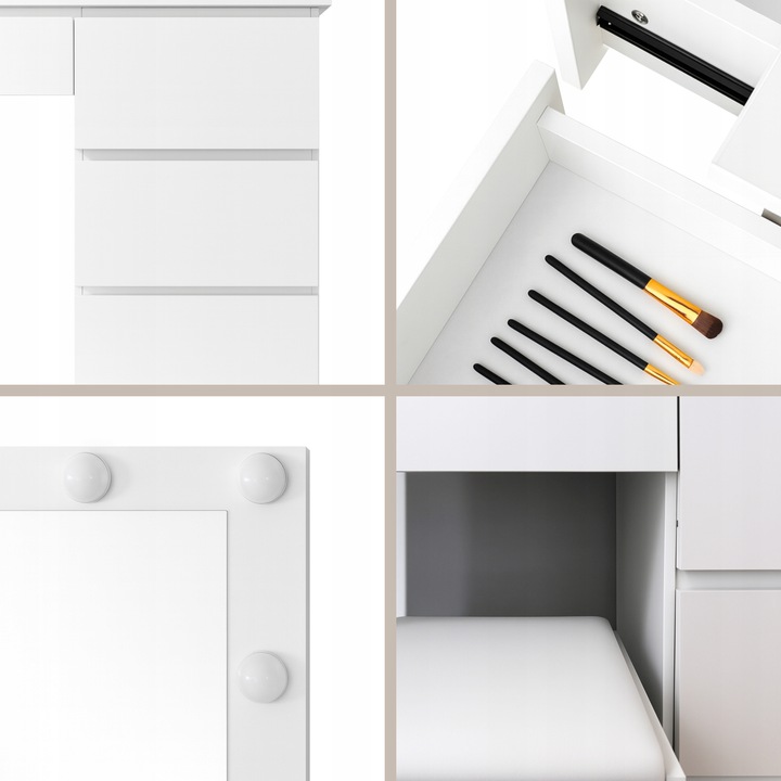 TOALETKA KOSMETYCZNA 90cm BIAŁA Z LUSTREM I OŚWIETLENIEM LED STORMY