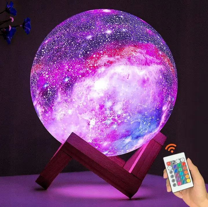 LAMPKA NOCNA LAMPA 3D Księżyc 48cm MOON LIGHT RGB Projektor Gwiazd + pilot