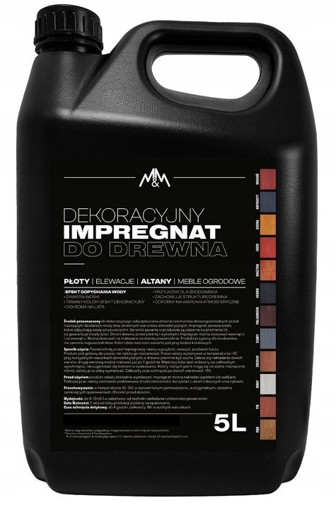 IMPREGNAT farba do drewna 5l Z WOSKAMI, 20 KOLORÓW M&M hydrofobowy