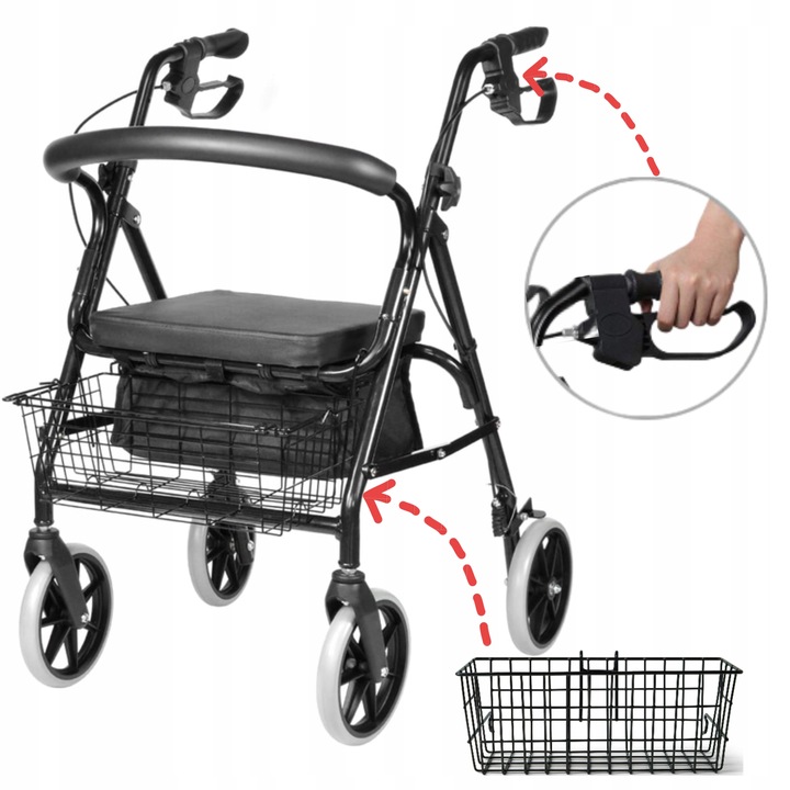 CHODZIK REHABILITACYJNY BALKONIK WÓZEK DLA SENIORA KOSZYK PCHACZ 136KG