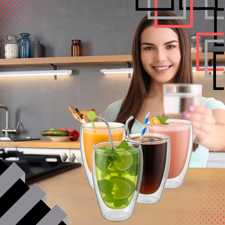SZKLANKI DO KAWY LATTE HERBATY 350ml TERMICZNE Z PODWÓJNYM DNEM ZESTAW