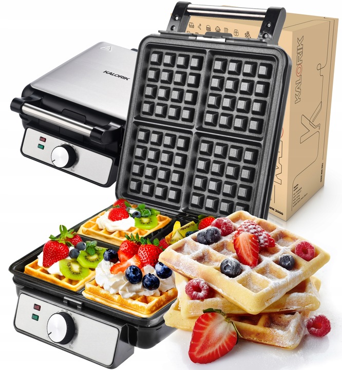 MOCNA GOFROWNICA 4 CHRUPIĄCE GOFRY REGULACJA TEMPERATURY TERMOSTAT 1500W