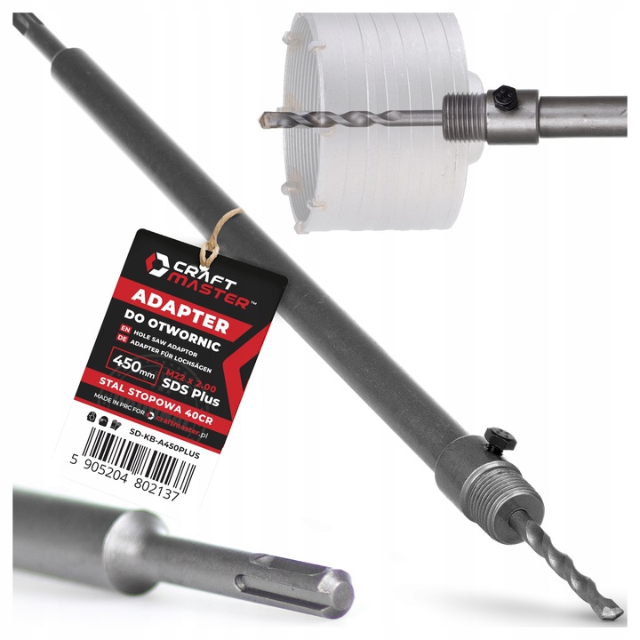 ADAPTER do OTWORNIC PRZEDŁUŻKA 450mm M22x2.0 KORONKI SDS PLUS do