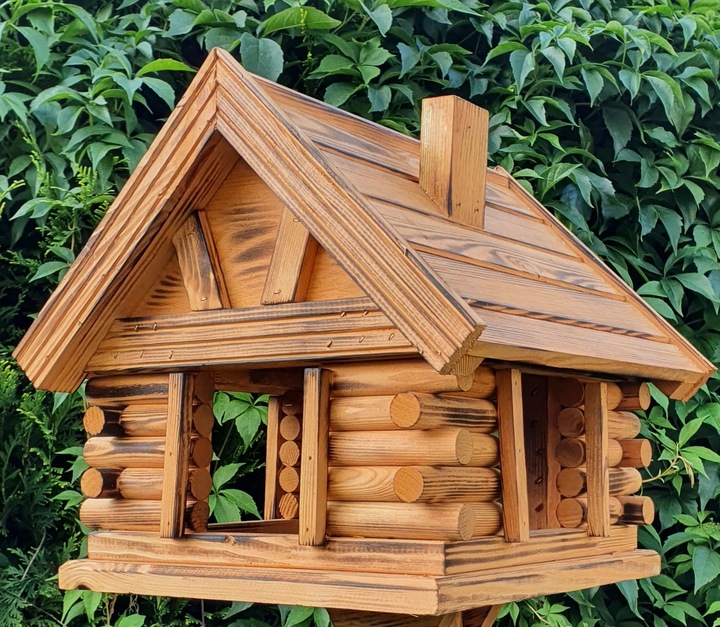 Drewniany solidny, duży karmnik dla ptaków, ozdoba ogrodu,