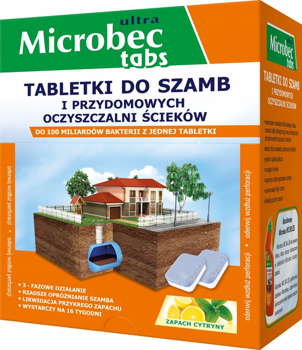MICROBEC ULTRA Tabletki do szamb – zapach cytryny - 16 SZTUK