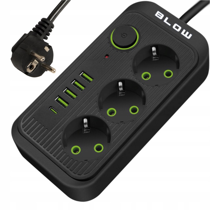 PRZEDŁUŻACZ LISTWA ZASILAJĄCA WŁĄCZNIK 4x USB 3 GNIAZDA 5m USB TYP-C