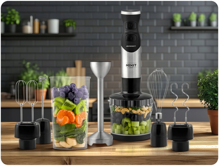 Blender ręczny 1500W czarny Berdsen tytanowe ostrza wielofunkcyjny 6w1