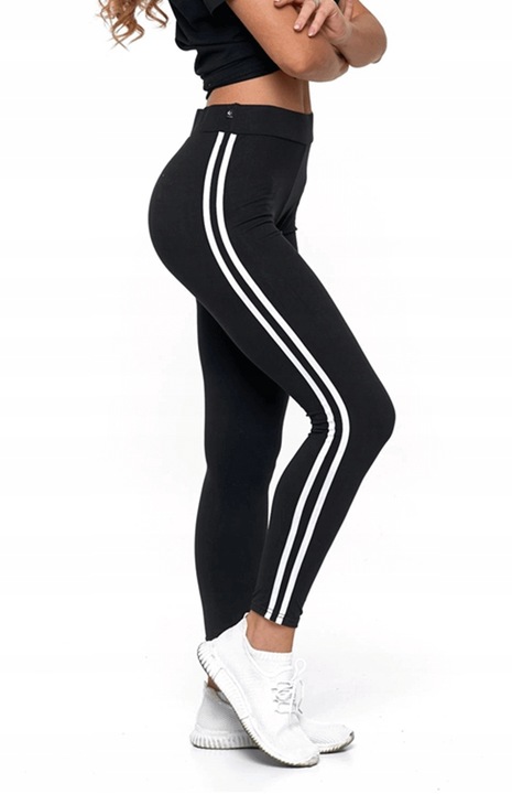 Legginsy z Lampasem Czarne Wysoki Stan Kryjące Miękkie Wygodne MORAJ L/XL