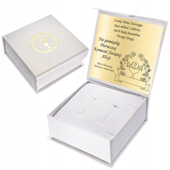 PUDEŁKO PAMIĄTKA PIERWSZEJ KOMUNII KOMUNIĘ GRAWER