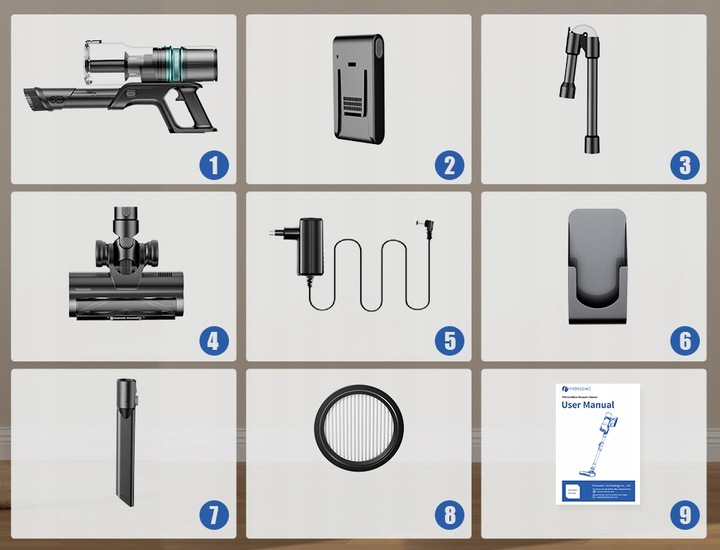 Odkurzacz bezprzewodowy PROSCENIC P16 45000Pa 550W światło LED zginana rura