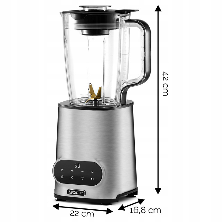 Blender kielichowy Automatyczny Tritan Yoer INOX 2,4L 2200W +Sito do soku
