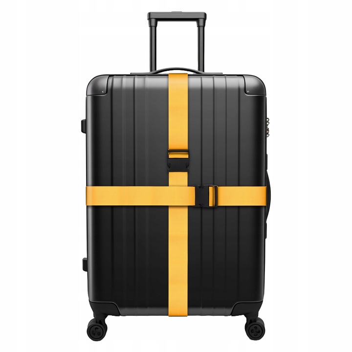 4x PAS BAGAŻOWY podwójny żółty nylon 190cm x 5cm + 4x PRZYWIESZKI metalowe