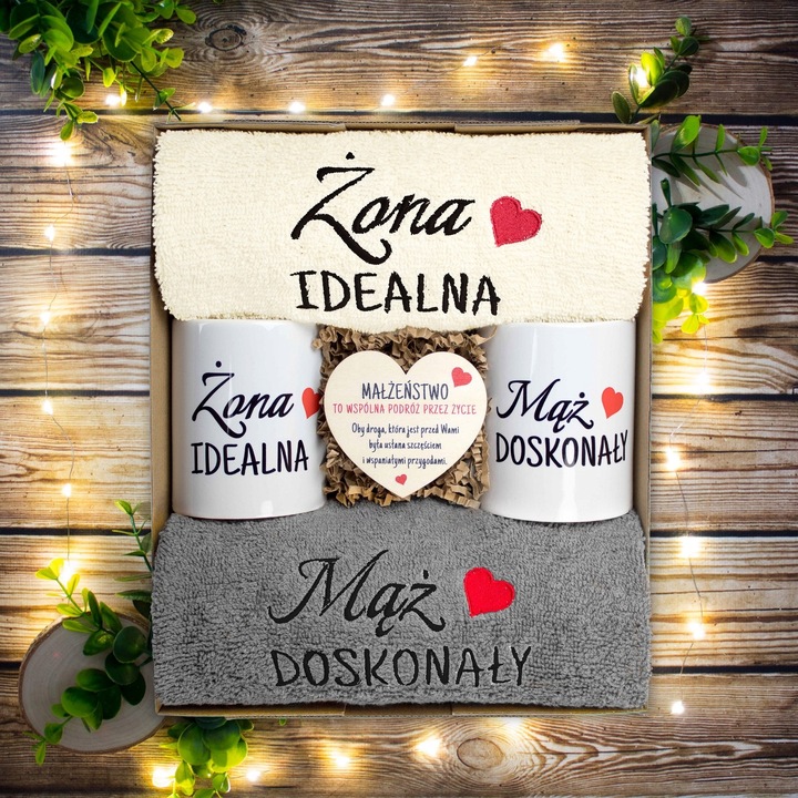 PREZENT NA ŚLUBU WESELE ROCZNICĘ RĘCZNIKI KUBKI DLA PARY PAR KUBEK