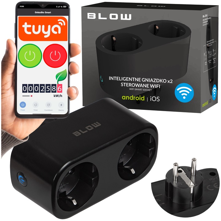 GNIAZDKO PODWÓJNE WiFi INTELIGENTNE TUYA WATOMIERZ PROGRAMATOR GNIAZDO 16A