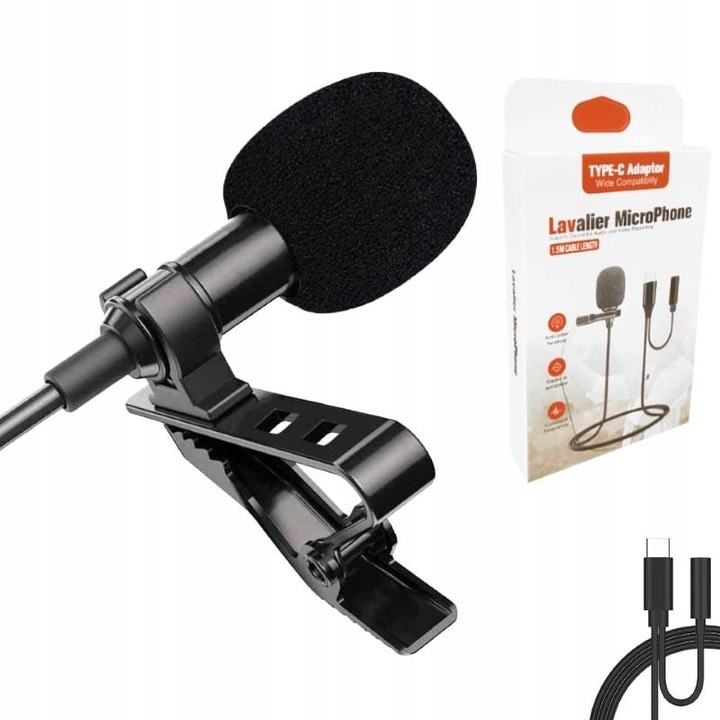 Mikrofon krawatowy z klipsem do telefonu USB-C uniwersalny mikrofon