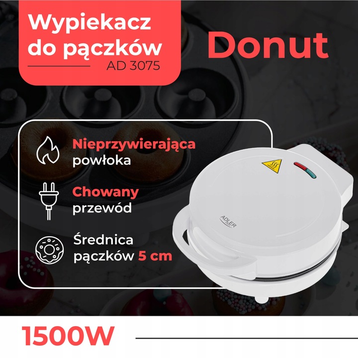 Wypiekacz opiekacz do pączków 5cm donut 1500W nieprzywierająca powłoka