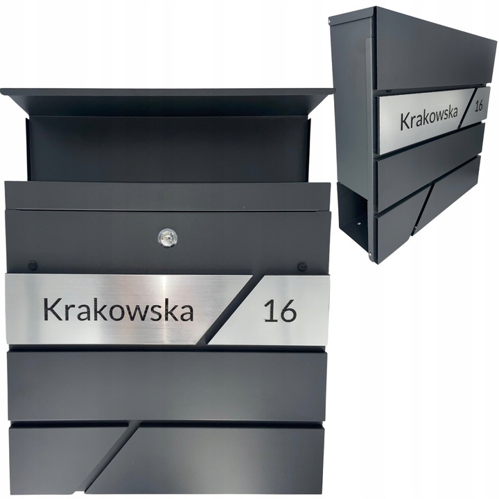 DUŻA SKRZYNKA NA LISTY Z ADRESEM NUMEREM DOMU ANTRACYT POCZTOWA GRAWEROWANA