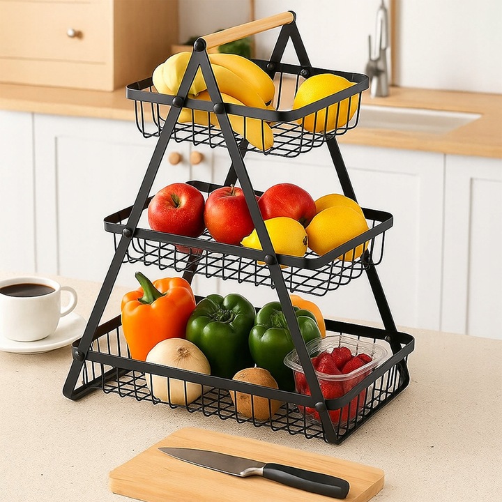 METALOWY KOSZ KOSZYK NA OWOCE WARZYWA TRZYPOZIOMOWY LOFT STOJAK PATERA