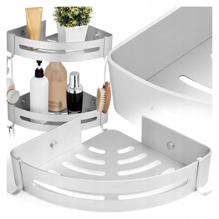 PÓŁKA WISZĄCA ŁAZIENKOWA NAROŻNA PÓŁKA POD PRYSZNIC ZESTAW HACZYKI LOFT