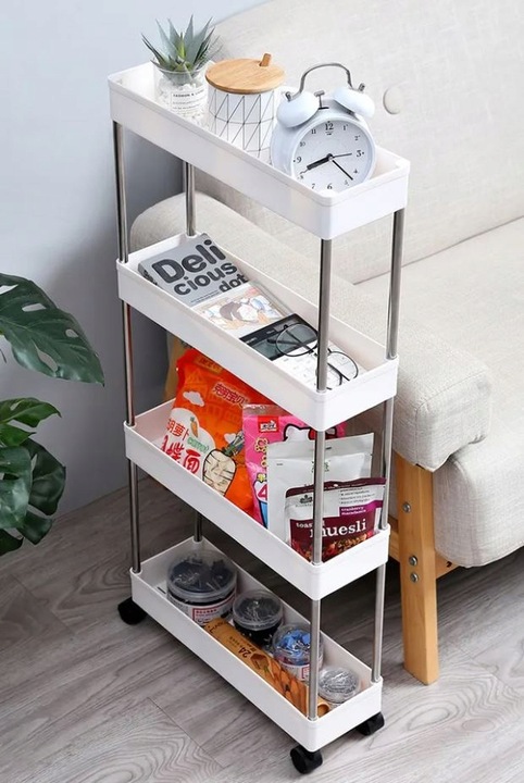 PÓŁKA ŁAZIENKOWA SZAFKA KUCHENNA REGAŁ MOBILNY NA KÓŁKACH 4 POZIOMY